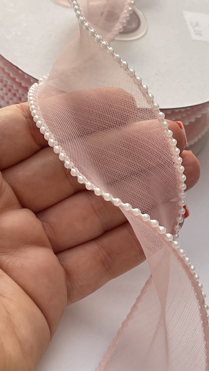 Fita De Organza Com Perola 38mm 1 Metro Loja Pare Repare 6014