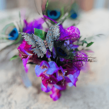  Tiara para Carnaval Orquídea Rosa Pena de Pavão