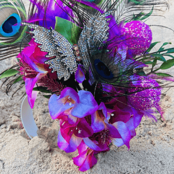  Tiara para Carnaval Orquídea Rosa Pena de Pavão