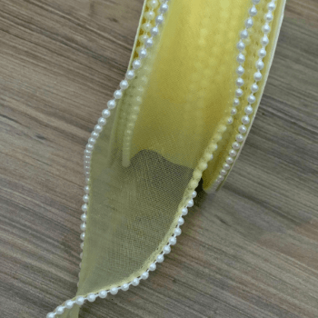 Fita de Organza com Borda de Pérolas 38mm - 1 metro  