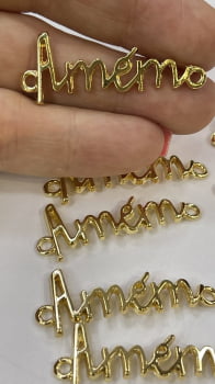 Entremeio de Metal Dourado Escrito AMÉM - 1 unidade 