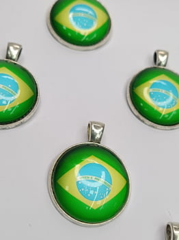 Pingente Bandeira do Brasil Resina Redonda - 1 Unidade 