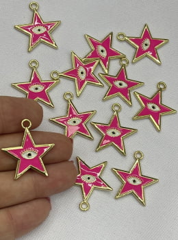 Pingente de Estrela Pink com Olho Grego - 1 Unidade   
